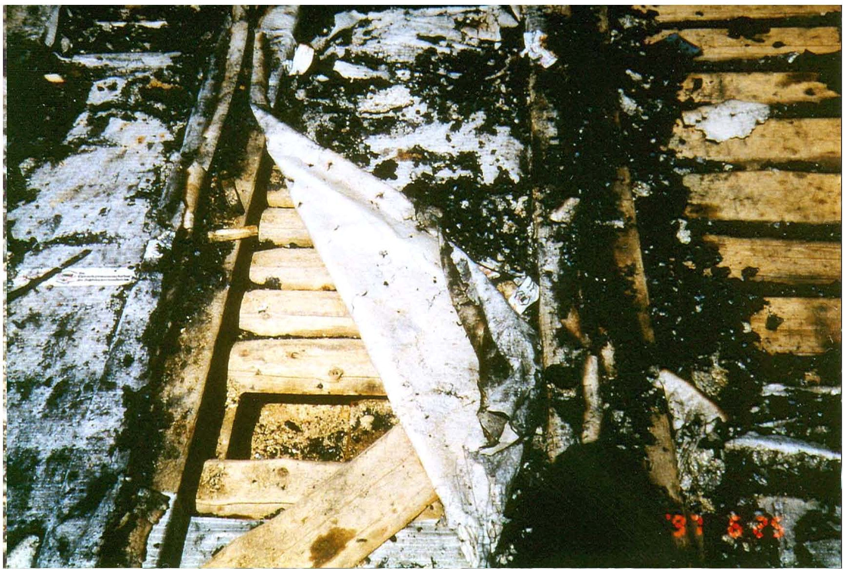 Деревянная конструкция под слоем эковаты, после пожара