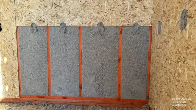 100% бесшовное заполнение каркасных стен. Мы утеплили Эковатой GreenWool 22 дома базы отдыха в Чувашии.